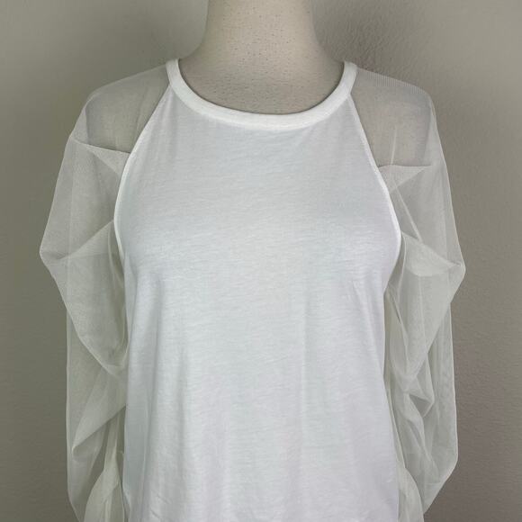 See by Chloe White Sheer Sleeve Mixed Media Knit Top Small - Picture 3 of 7